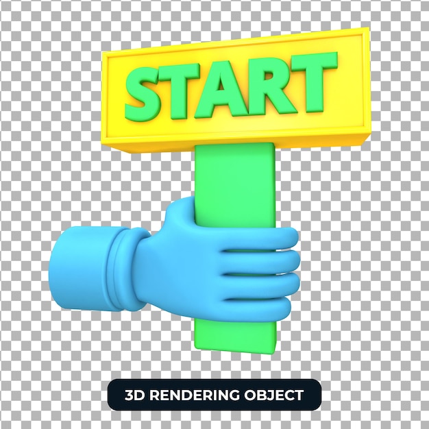 Hand holding Start sign 3d render isolated