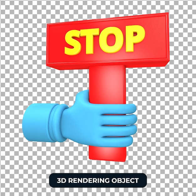 Hand holding stop sign 3d render isolated