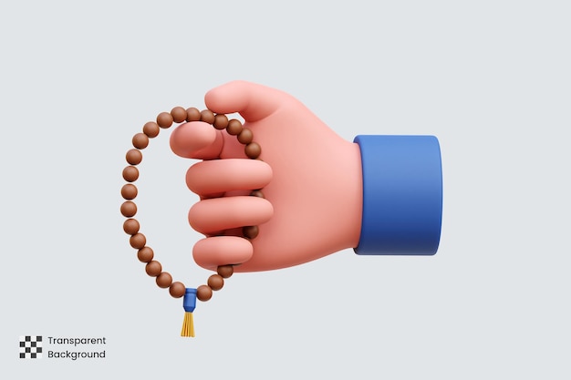 PSD una mano che tiene un tasbih illustrazioni 3d