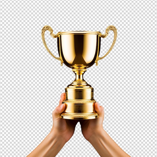 PSD trofeo in mano isolato su sfondo trasparente png