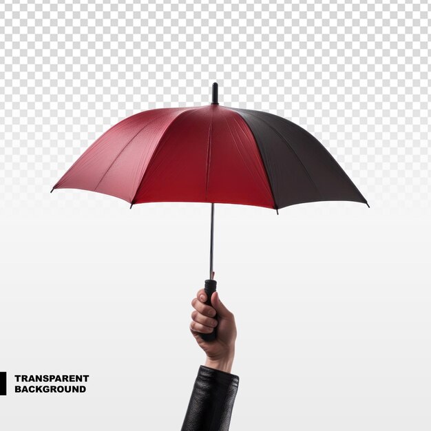 Hand holding umbrella on transparent background