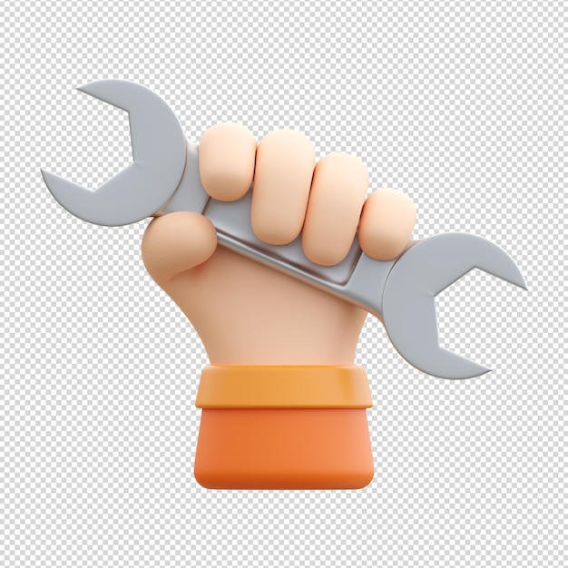 PSD hand holding wrench in 3d