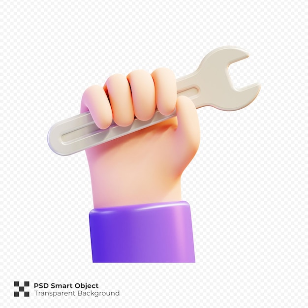 PSD hand holding a wrench icon 3d render illustration isolated premium psd