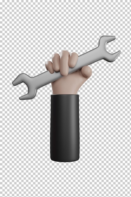 Hand holding wrench isolated 3D rendering