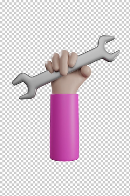 Hand holding wrench isolated 3D rendering