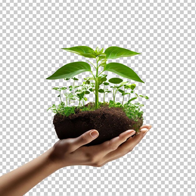 PSD hand holding young tree for planting concept eco earth day