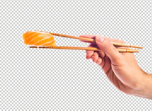 PSD hand houdende sushi met eetstokjes png bestand