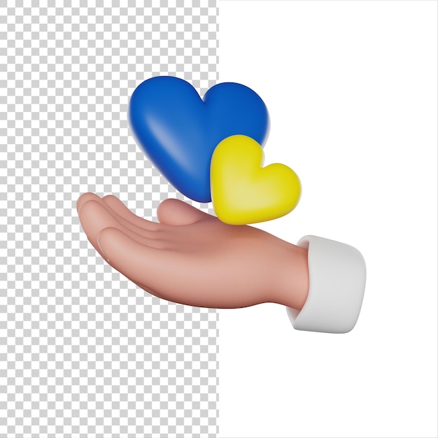 PSD hand houdt het geelblauwe hart van het 3d-pictogram van oekraïne