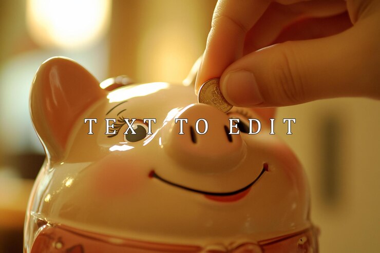 PSD hand inserting coin into cute piggy bank