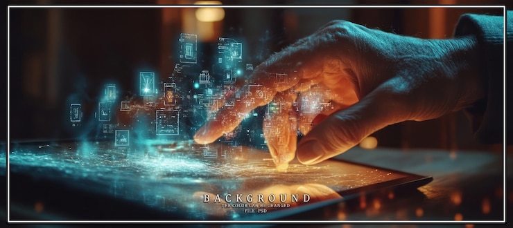 PSD hand interacting with digital data on a tablet screen