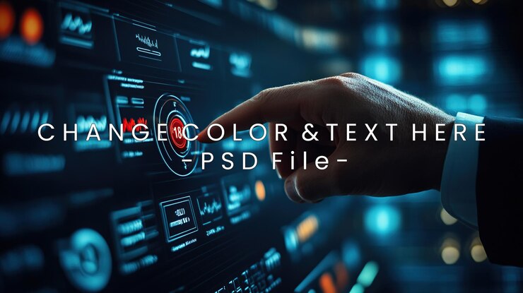 PSD a hand interacts with a digital interface displaying data and an