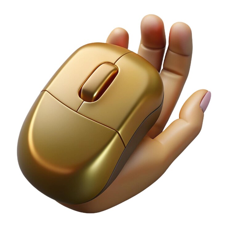 PSD a hand is holding a mouse that is gold