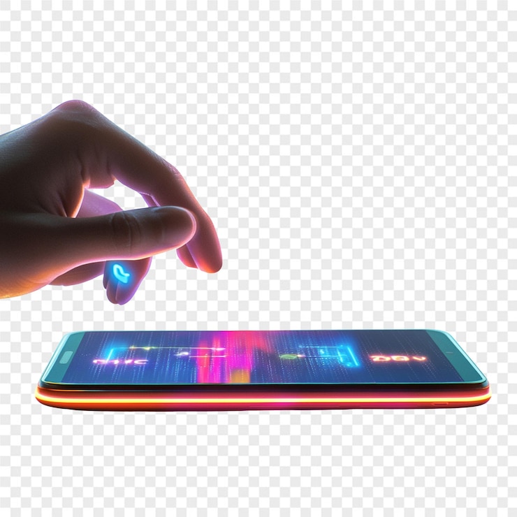 PSD a hand is touching a phone with the word quot t quot on it