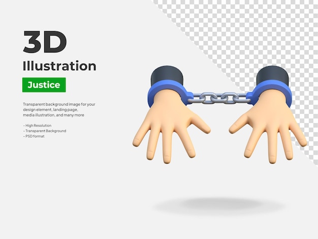 PSD hand locked in handcuff 3d icon illustration