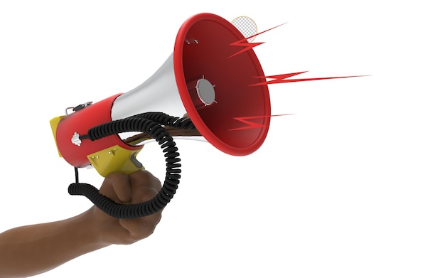 Hand of a man holding shouting by megaphone