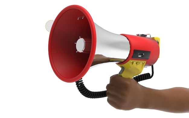 Hand of a man holding shouting by megaphone