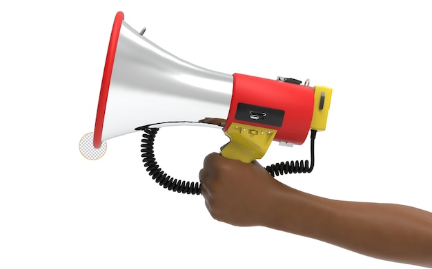 Hand of a man holding shouting by megaphone
