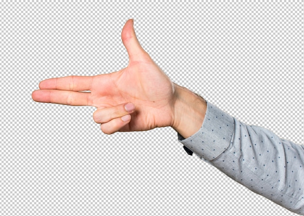 PSD hand of man making gun gesture