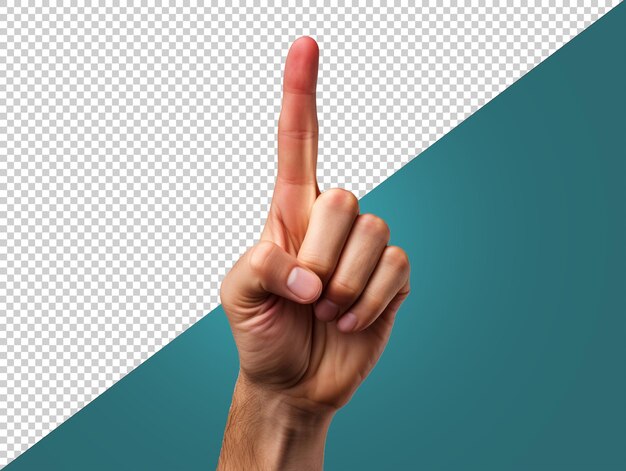 PSD hand of a man with raised index finger with transparent background