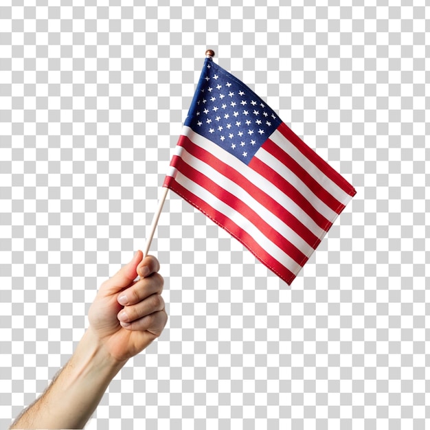 PSD hand met amerikaanse vlag op doorzichtige achtergrond patriottisch symbool usa trots