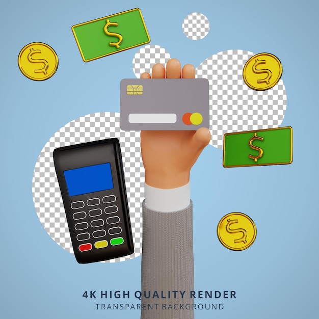 Hand met creditcard 3d stripfiguur illustratie