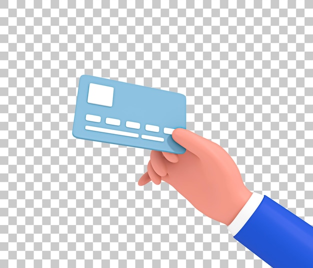 Hand met creditcard voor betaling in 3d-pictogram creditcard en betaalpas in de hand 3d rendered