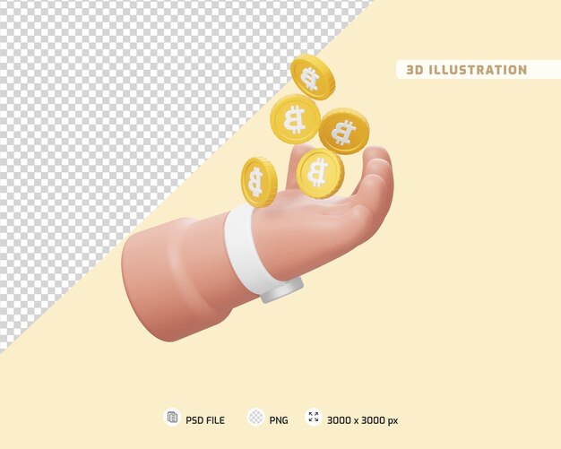 PSD hand met crypto munt 3d illustratie