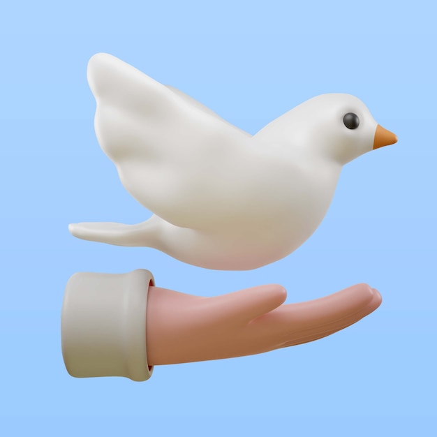 Hand met duifpictogram in 3D-rendering