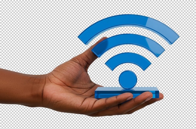 Hand met een blauw wifi-symbool