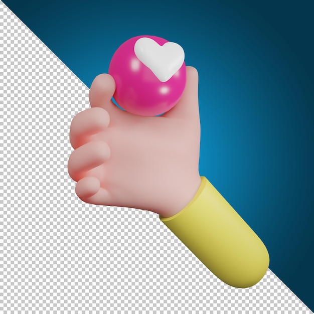 Hand met emotie liefde pictogram symbool. hartpictogrammen, pictogram voor sociale media, 3d illustratie