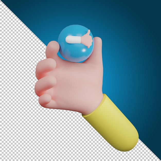 PSD hand met emotie symbool. zoals pictogram, pictogram voor sociale media, 3d illustratie