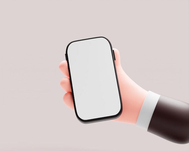 Hand met smartphone applicatie touchscreen reclame business concept cartoon afbeelding