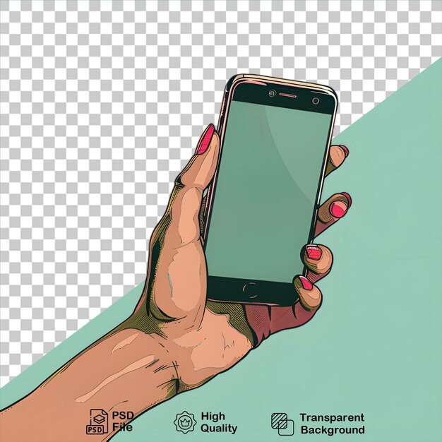 PSD hand met smartphone mobiele mockup geïsoleerd op transparante achtergrond