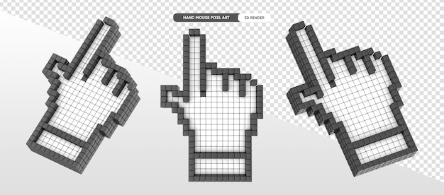 Hand mouse in pixel art 3d render with transparent background