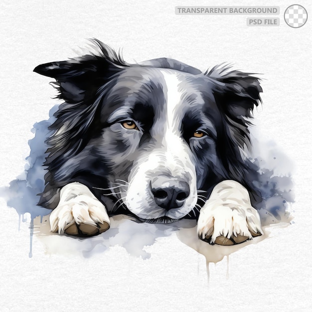 Acquerello di cane border collie dipinto a mano