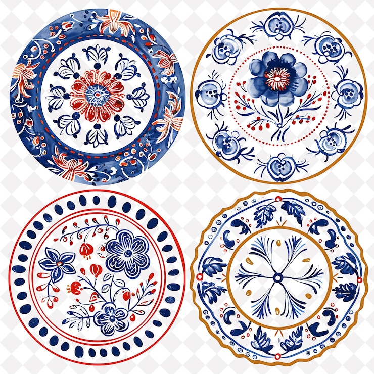 PSD hand painted ceramics with dutch motifs borderlines design d png collage art collections