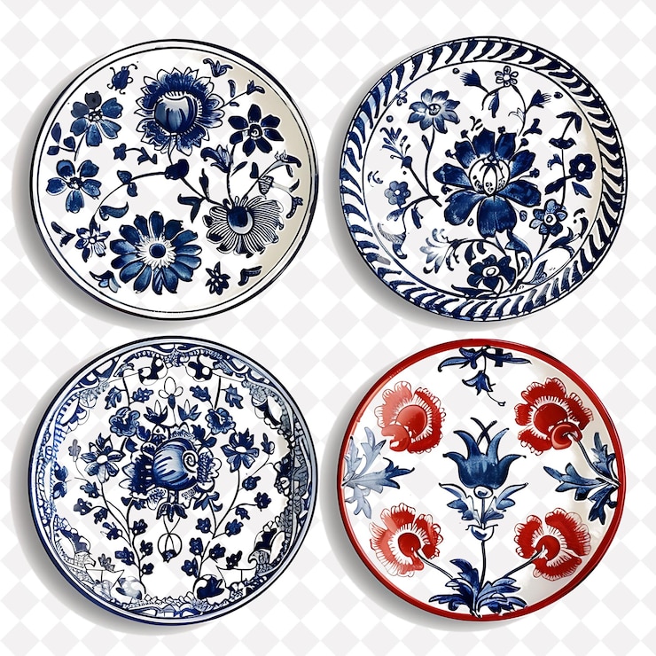 PSD hand painted ceramics with dutch motifs borderlines design d png collage art collections