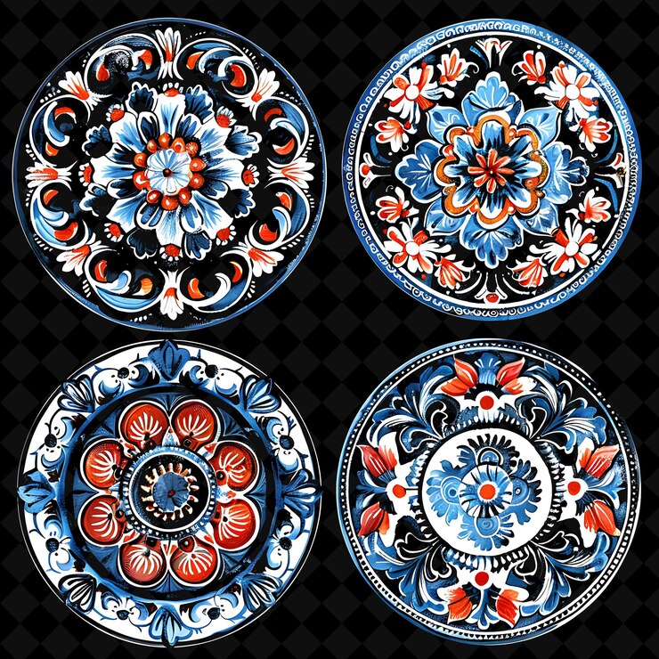 PSD hand painted ceramics with italian motifs borderlines design png collage art collections
