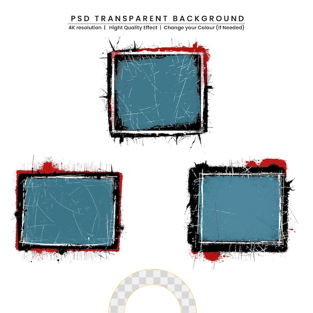PSD Ручно нарисованные квадратные рамки на прозрачном фоне