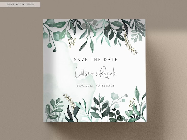 PSD hand painted watercolor greenery leaves invitation card