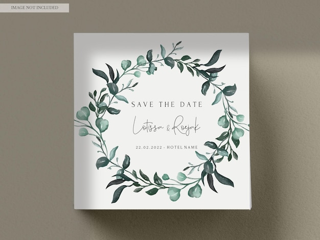 PSD hand painted watercolor greenery leaves invitation card