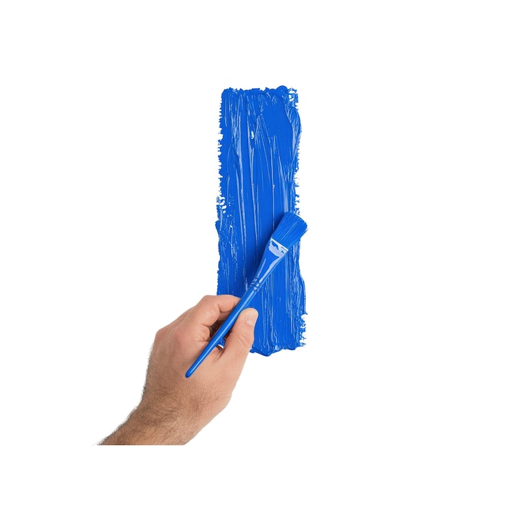 PSD hand painting a blue stroke with a brush