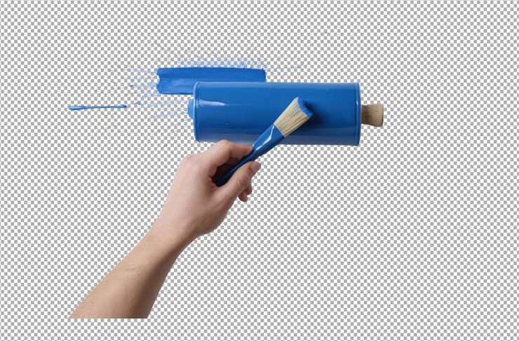 PSD hand painting using a blue roller brush adds artistic flair