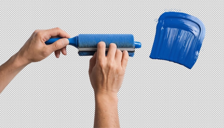 PSD hand painting using a blue roller brush adds creative flair