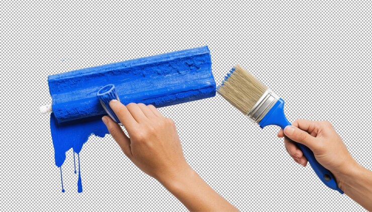 PSD hand painting using a blue roller brush delivers bold effects