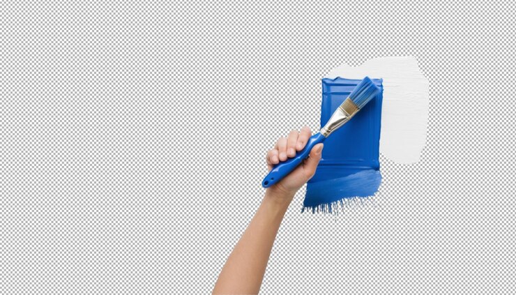 PSD hand painting using a blue roller brush enhances vibrant designs