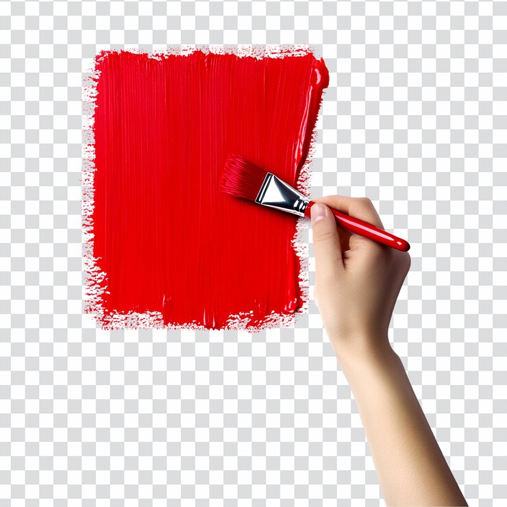 PSD hand painting using a red roller brush isolated on transparent background