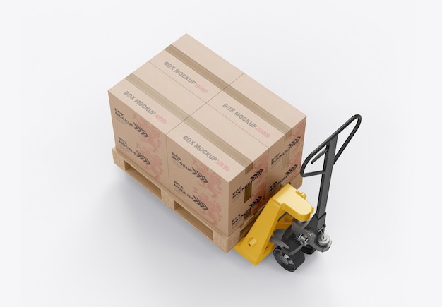 Hand pallet truck with boxes mockup