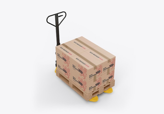 PSD hand pallet truck with boxes mockup