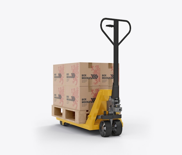 PSD hand pallet truck with boxes mockup